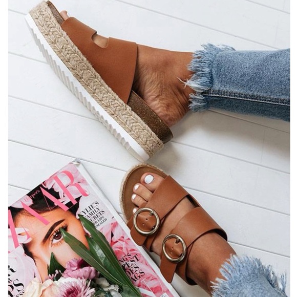 Adjustable Tan Double Buckle Espadrille Platform - Picture 2 of 9